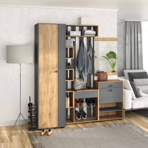 Прихожая мини-лайт компл. 7 дуб крафт/графит