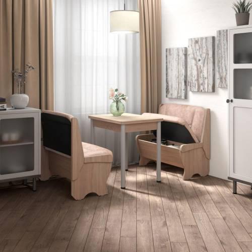 Кухонный набор Лотос ( Лотос 950 2 шт. + стол Ирис / черные опоры)  Дуб Сонома / Велюр Латте