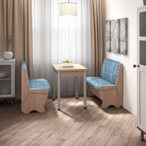 Кухонный набор Лотос ( Лотос 950 2 шт. + стол Ирис / черные опоры)  Дуб Сонома / Велюр Лагуна