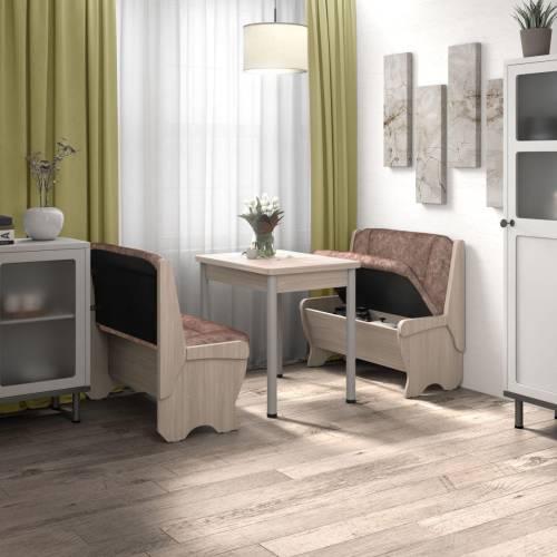 Кухонный набор Лотос ( Лотос 950 2 шт. + стол Ирис / черные опоры)  Ясень / Велюр Коньяк