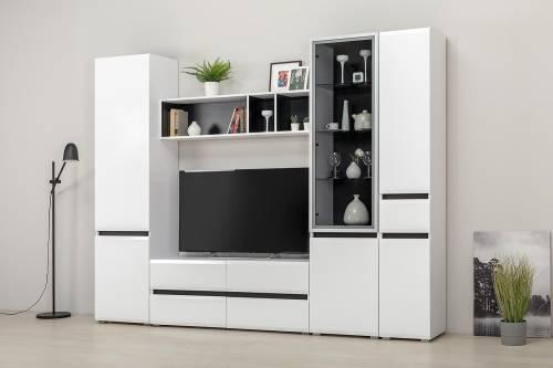 Сидней шкаф с ящиком 13.202 Белый/Белый глянец/Черный