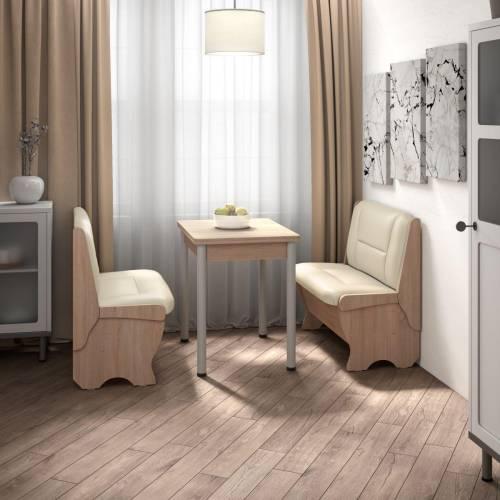 Кухонный набор Лотос ( Лотос 950 2 шт. + стол Ирис / черные опоры)  Дуб Сонома / Экокожа КРЕМ