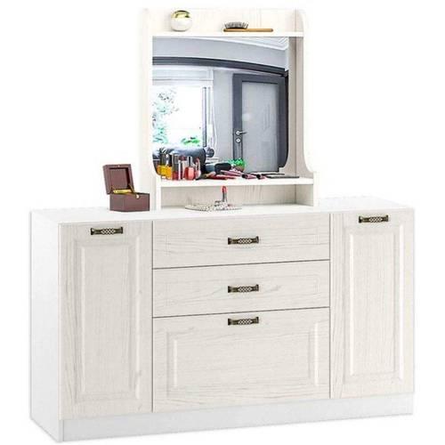 Комод с полкой (с зеркалом) Ливерпуль / Белый/Ясень ваниль