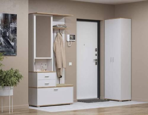 Шкаф для прихожей 65.08 Антре, белый/дуб золотой/велюр крем