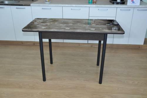 Стол обеденный раздвижной Нью йорк фотопечать / Цветы на досках / опора круглая муар черный