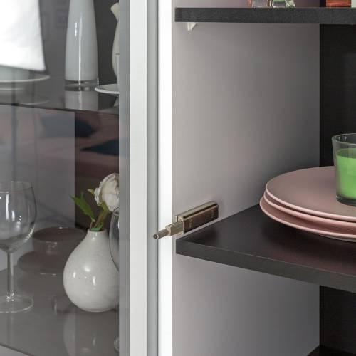 Сидней шкаф-витрина 13.201 Белый/Белый глянец/Черный