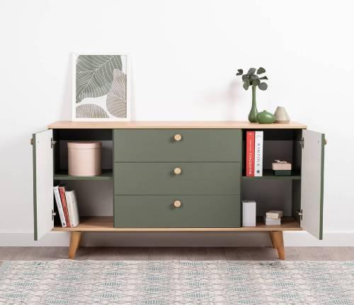 Комод Маттиас 16.245, Дымчатый Зеленый/Гикори Рокфорд Натуральный