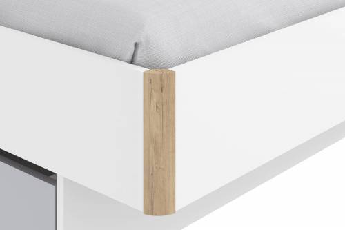 Кровать с ящиком НМ 041.20 + НМ 041.21 Морти Велюр Ультра смог/белый/дуб бунратти