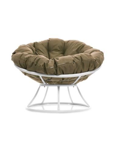 Кресло ПАПАСАН без ротанга белое, бежевая подушка