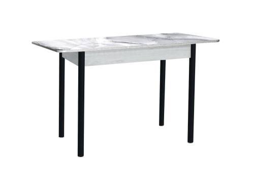 Стол обеденный раздвижной Нью йорк фотопечать / бетон белый Белый мрамор / опора круглая муар черный