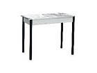 Стол обеденный раздвижной Нью йорк фотопечать / бетон белый Белый мрамор / опора круглая муар черный