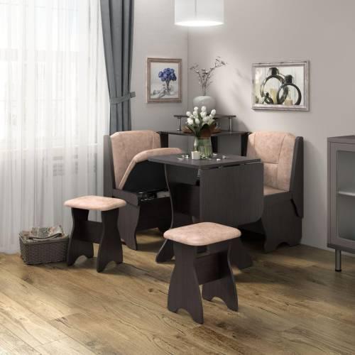 Кухонный набор скамья Лотос 550+550+Стол СКР-1+табурет Тюльпан-2 шт.+Этажерка / Венге / Велюр Латте