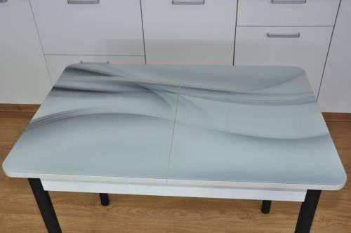 Стол обеденный раздвижной Нью йорк фотопечать / бетон белый Текстура 029 / опора круглая муар черный