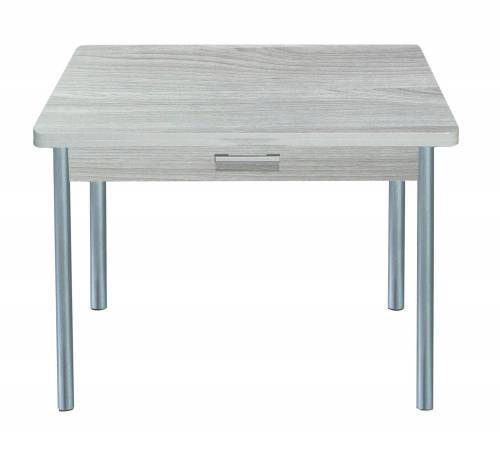 Стол обеденный СИМПЛ с ящиком  / Ясень шимо светлый /Опора № 2-круглая серебристый металлик