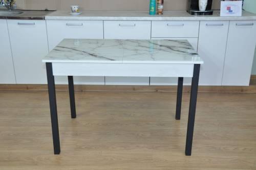 Стол обеденный Альфа фотопечать / бетон белый Белый мрамор / опора квадро  черная
