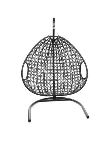 Подвесное кресло ДЛЯ ДВОИХ ЛЮКС с ротангом чёрное, красная подушка