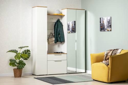 Октава Тумба для обуви 16.127 Белый шагрень/Дуб Вотан