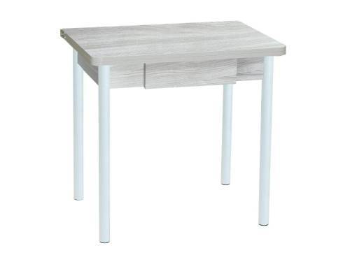 Стол обеденный ЭКО 80*60 с ящиком / Ясень шимо светлый /Опора № 2-круглая муар белый