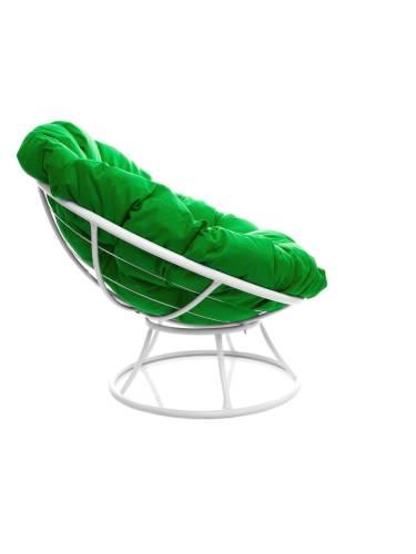 Кресло ПАПАСАН без ротанга белое, зелёная подушка