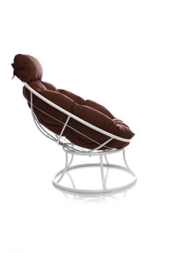 Кресло ПАПАСАН мини без ротанга белое, коричневая подушка