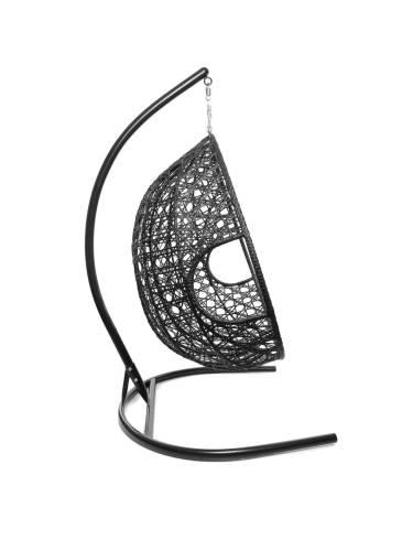 Подвесное кресло ДЛЯ ДВОИХ ЛЮКС с ротангом чёрное, красная подушка