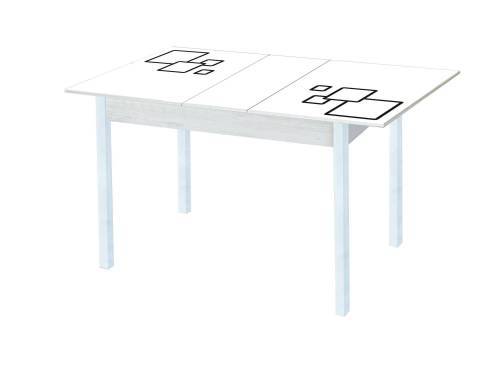 Стол обеденный Альфа фотопечать /бетон белый Квадраты на белом / опора квадро  белый муар