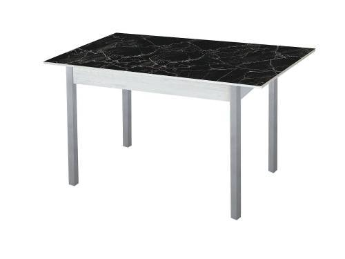 Стол обеденный Альфа фотопечать /бетон белый Черный мрамор / опора квадро серебристый металлик