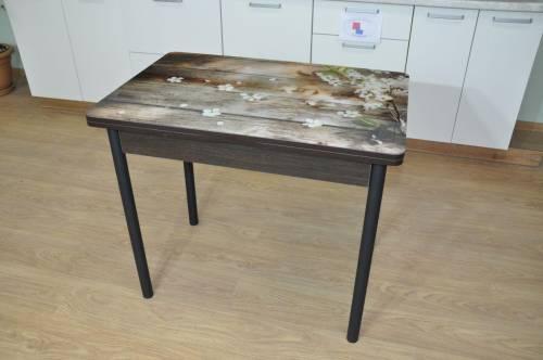 Стол обеденный поворотно раскладной фотопечать Симпл / Цветы на досках/опора  №2 черная