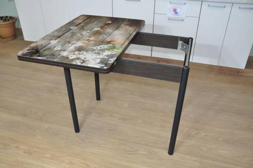 Стол обеденный поворотно раскладной фотопечать Симпл / Цветы на досках/опора  №2 черная