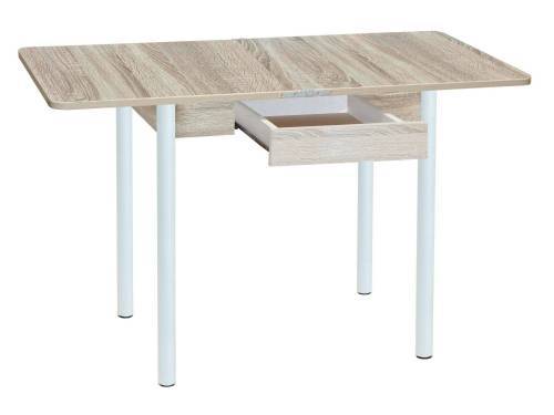 Стол обеденный ЭКО 80*60 с ящиком / Дуб сонома/Опора № 2-круглая муар белый