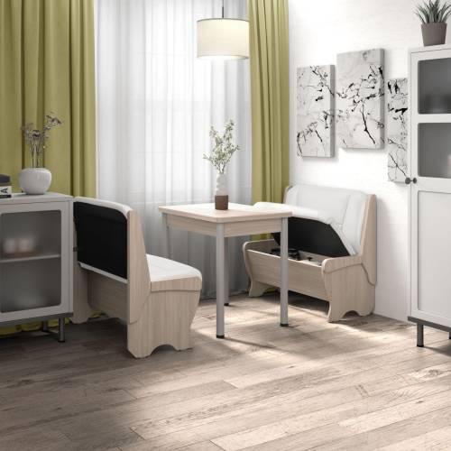 Кухонный набор Лотос ( Лотос 950 2 шт. + стол Ирис / черные опоры)  Ясень / Экокожа МИЛК