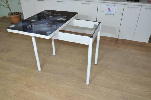 Стол обеденный поворотно раскладной фотопечать Симпл / бетон белый Кристаллы / опора круглая муар белый