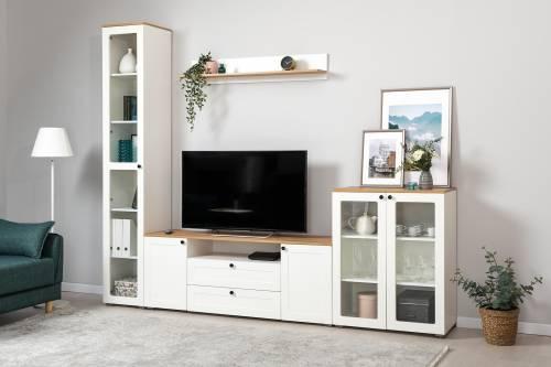 Остин Шкаф-витрина 16.394.03 белый/дуб золотой