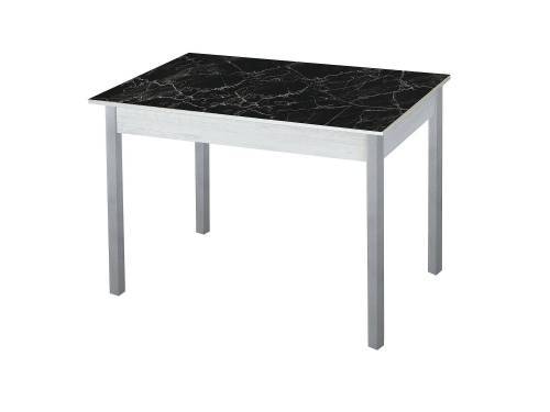 Стол обеденный Альфа фотопечать /бетон белый Черный мрамор / опора квадро серебристый металлик