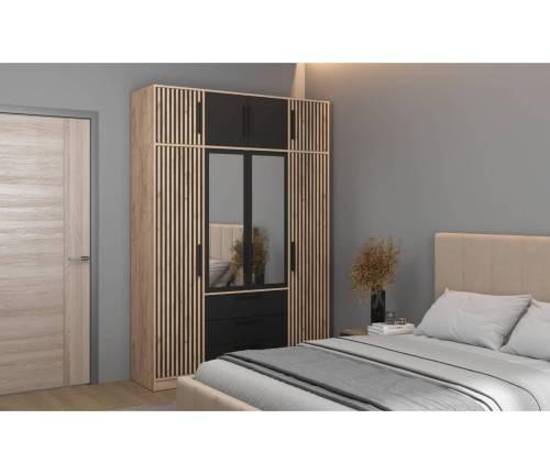 Шкаф Вегас 83.07+Антресоль 83.10 (ЛДСП Дуб золотой / ЛДСП Черный)