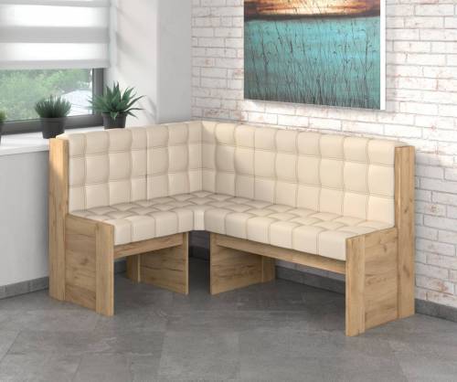 Угловая скамья Квадро дуб крафт золотой/крем