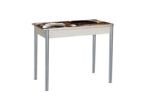 Стол обеденный раздвижной Нью йорк фотопечать / дуб молочный Чашка кофе / опора круглая серебристый металлик