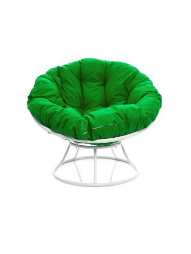 Кресло ПАПАСАН без ротанга белое, зелёная подушка