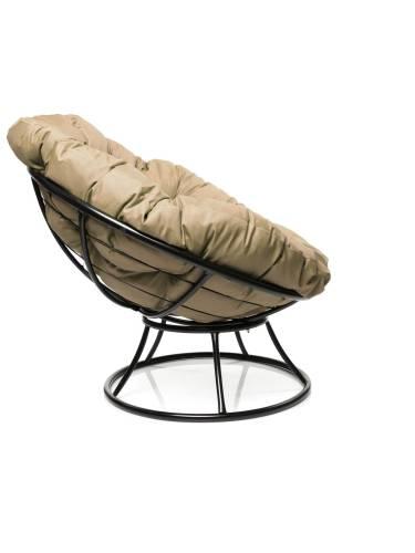 Кресло ПАПАСАН без ротанга чёрное, бежевая подушка