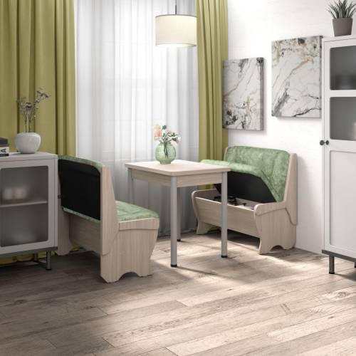 Кухонный набор Лотос ( Лотос 950 2 шт. + стол Ирис / черные опоры)  Ясень / Велюр Мохито