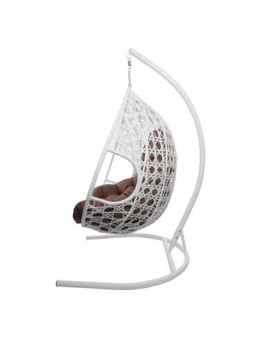 Подвесное кресло ДЛЯ ДВОИХ ЛЮКС с ротангом белое, коричневая подушка