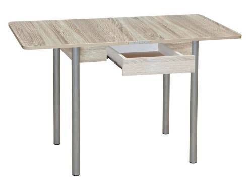 Стол обеденный ЭКО 80*60 с ящиком/ Дуб сонома/Опора № 2- круглая серебристый металлик
