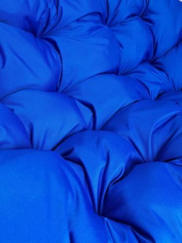 Подвесное кресло КАПЛЯ ЛЮКС с ротангом коричневое, синяя подушка