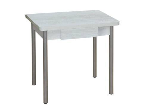 Стол обеденный ЭКО 80*60 с ящиком / Бетон пайн белый /Опора № 2-круглая серебристый металлик