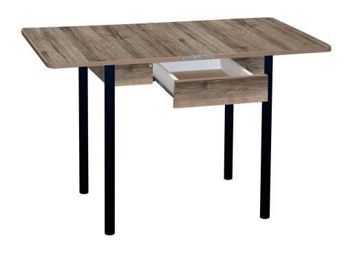 Стол обеденный ЭКО 80*60 с ящиком / Дуб веллингтон / Опора № 2-круглая муар черный