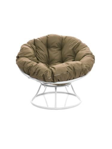 Кресло ПАПАСАН без ротанга белое, бежевая подушка