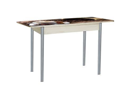 Стол обеденный раздвижной Нью йорк фотопечать / дуб молочный Чашка кофе / опора круглая серебристый металлик