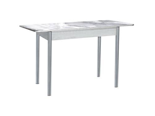 Стол обеденный раздвижной Нью йорк фотопечать / бетон белый Белый мрамор / опора круглая серебристый металлик