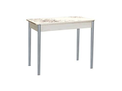 Стол обеденный раздвижной Нью йорк фотопечать / дуб молочный Кофейные цветы / опора круглая серебристый металлик