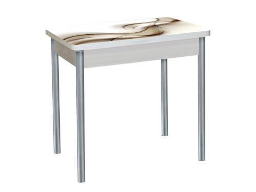 Стол обеденный поворотно раскладной фотопечать БРОНКС / дуб молочный Текстура 032 / опора круглая серебристый металлик